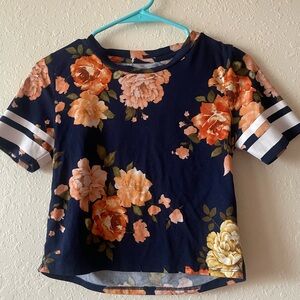 Forever 21 Blue and Orange Floral Short Sleeve Tee